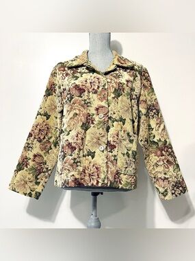 Vintage Floral Tapestry Women's Blazer Jacket Large Grandmacore Western Boho